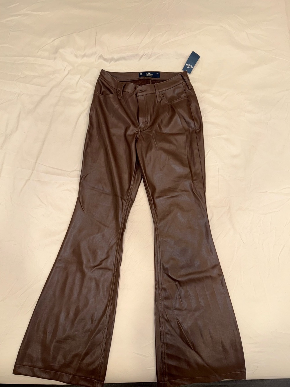 Hollister Dark Brown Faux Leather Flare Jeans size 5R